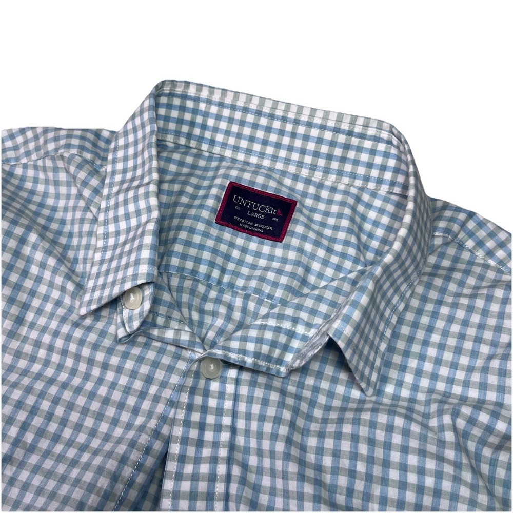 Untuckit Ruossillon Men's Long Sleeve Button Down Shirt Large Blue Green Checker